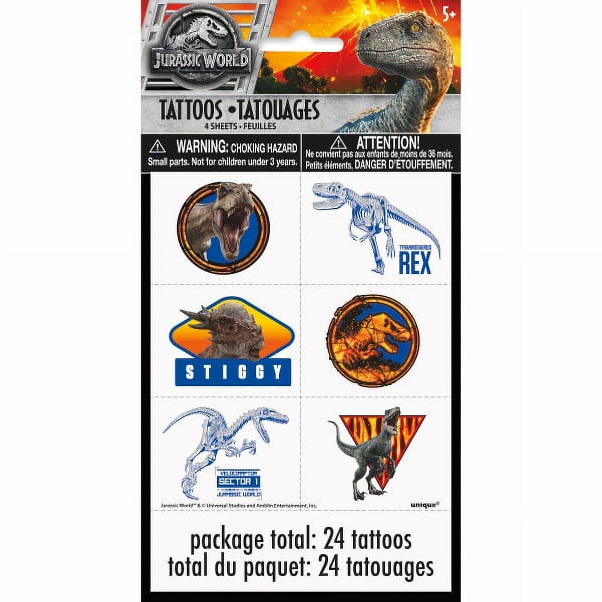 Jurassic World Birthday Party Supplies Favor Bundle Pack includes 8 Loot Bags, 8 Rubber Bracelets, 24 Tattoos, 160 Stickers, 1 Dinosaur Sticker Sheet