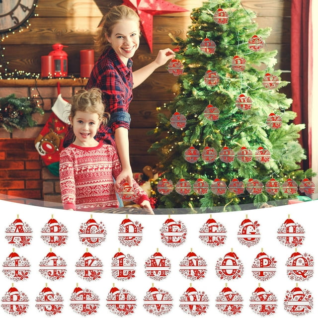 Artesanías Decorativas Colgantes Decorativos De Acrílico 2D Con Monogramas Y Gorro De Papá Noel, 26 Letras, Adornos Navideños Para Manualidades, Decoración Navideña Del Hogar (1 Unidad) Rkxzt