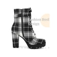 thumbnail image 3 of BLISSFUL STEP Women's Ankle Boots Plaid Combat Chunky Heel Lace-Up Platform High Heel Buckle Boots Black 7, 3 of 6