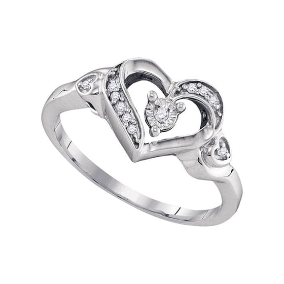 Diamond Princess Sterling Silver Womens Round Diamond Solitaire Heart Ring 1/20 Cttw