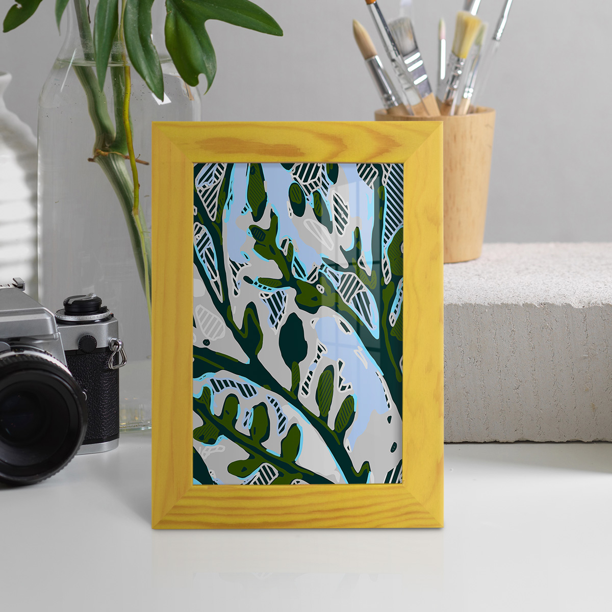Abstract Tree Limbs II -Framed Print w/glass-Sunflower Yellow