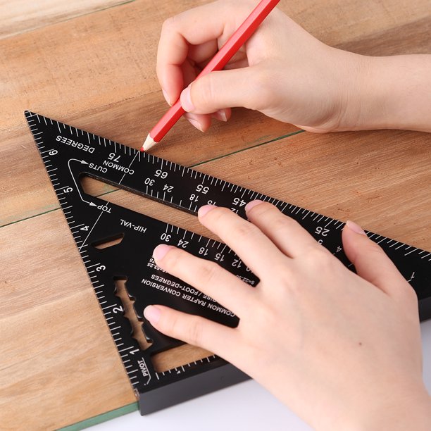 Triángulo De Regla Transportador de ángulo de diseño de regla triangular de aleación de aluminio de 7 pulgadas (negro)
