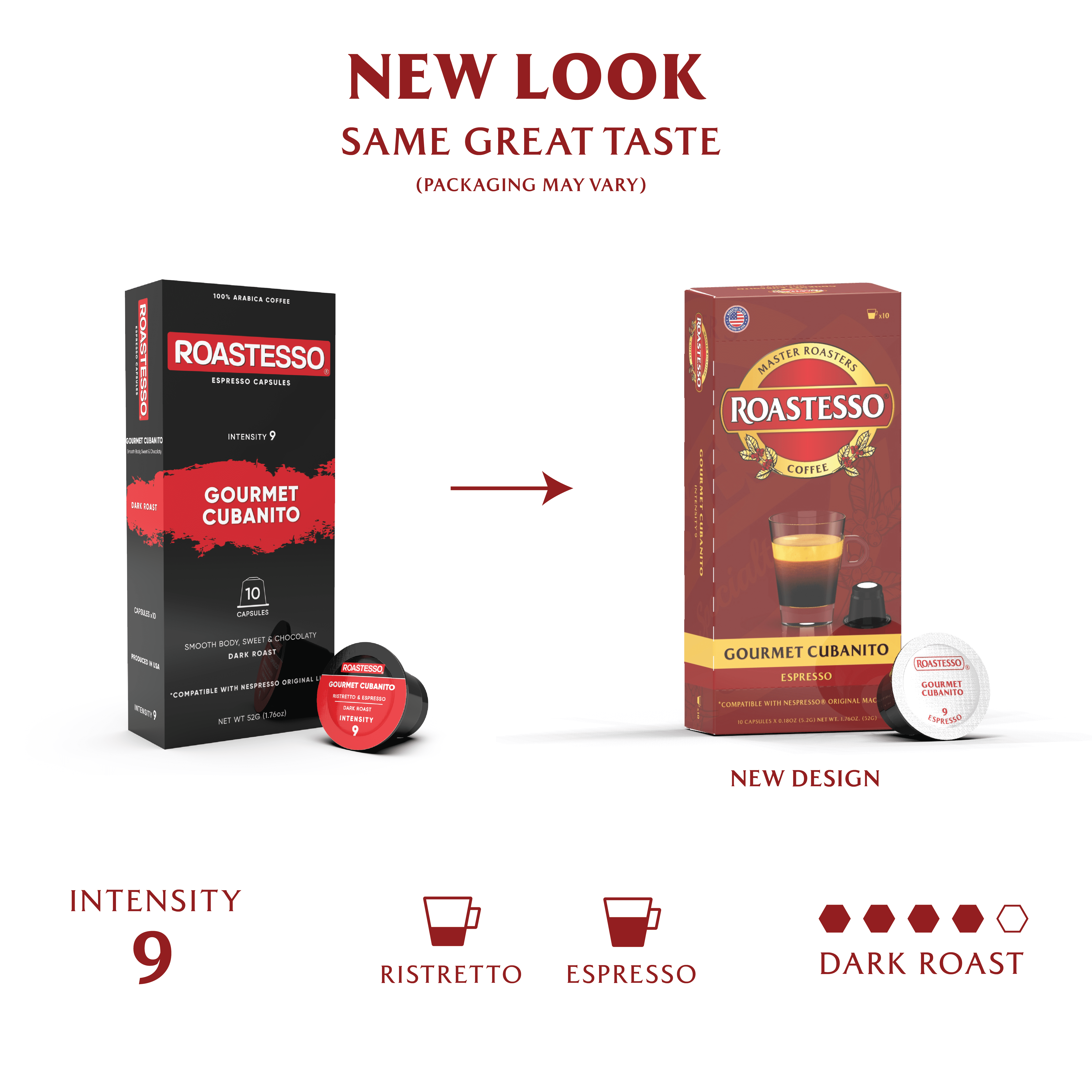 Roastesso Coffee Gourmet Cubanito Nespresso Pods OriginalLine Compatible Espresso Capsules Cafecito, Intensity 9 (40 Count)