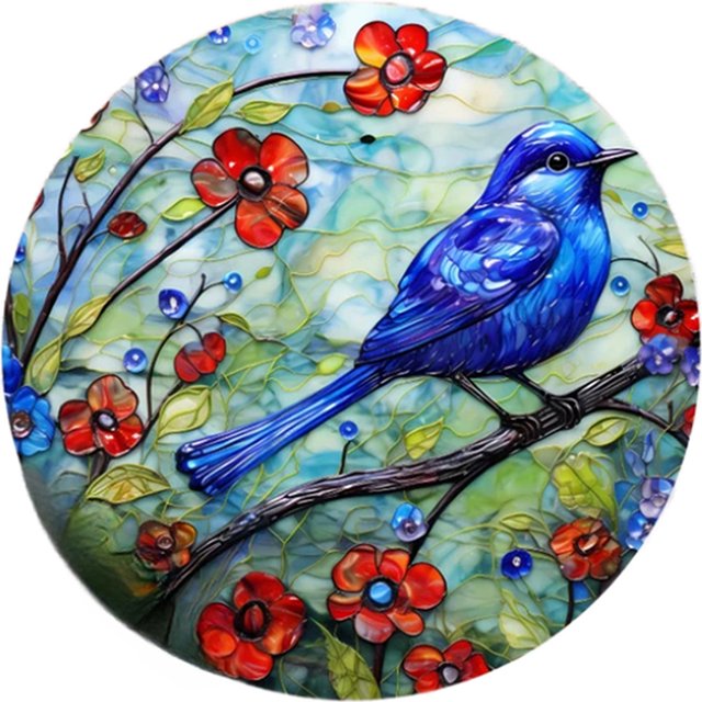 Kit Pintura Por Números Sobre Lienzo Arte Al Óleo Artesanal Imagen Pájaro Del 40x40cm Azul