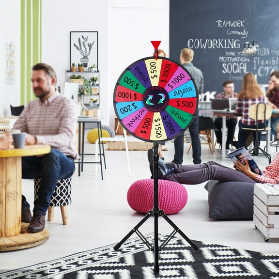 KFFKFF 18" Spinning Prize Wheel 14 Slots Fortune Spinning Game Color Prize Wheel Game