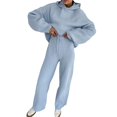 thumbnail image 1 of Conjunto de Dos Piezas para Mujer, Suéter Informal de Punto con Capucha y Pantalones Rectos, Ropa de Viaje para el Otoño. Azul L, 1 of 7