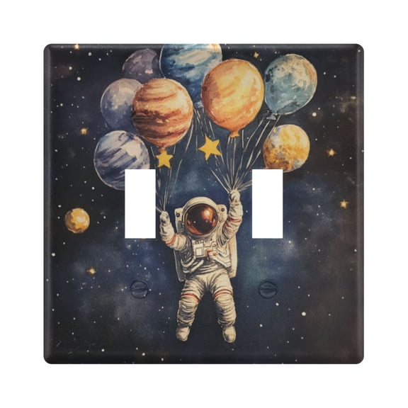 Yayeee Toggle Light Switch Wall Plate 2-Gang 4.56"x4.48" Decorative Outlet Cover, Watercolor Astronaut