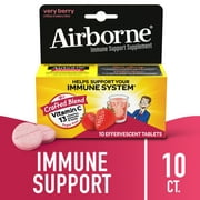 (2 pack) Airborne 1000mg Vitamin C Immune Support Effervescent Tablets, Very Berry Flavor, 10 Count