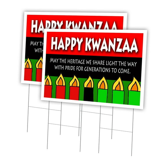 Happy Kwanza Share L 2 Pack Of 24" x 36" Yard Sign & Stake | Advertise Your Business | Stake Included Image On Front Only | Made in The USA