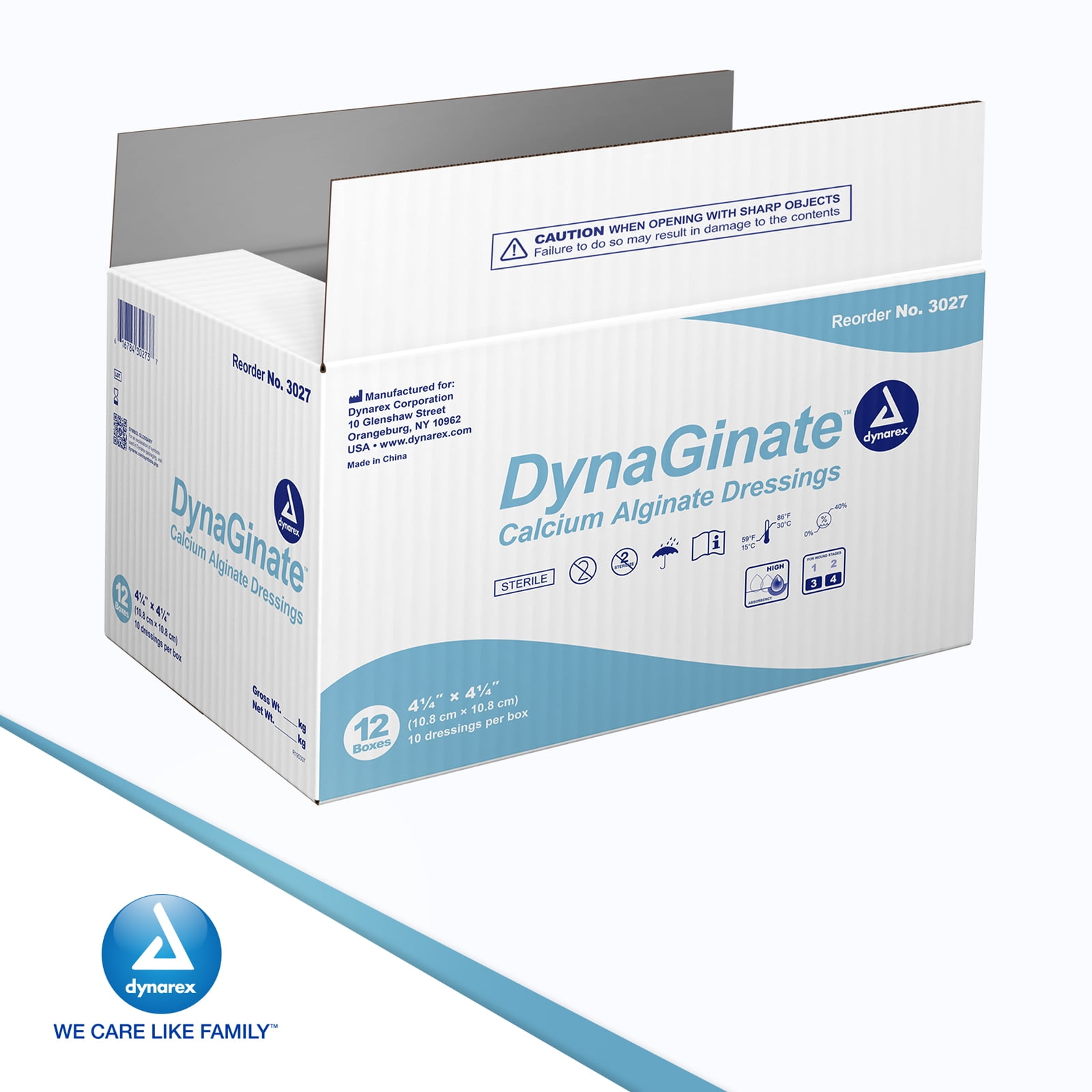 Dynarex DynaGinate Calcium Alginate Wound Dressing - Sterile, Non-Stick Topical Wound Pads - Absorbent Gel Patches For Moderate To High Exuding Cuts - For Medical & Home Use - 4.25"x 4.25", 12 Boxes