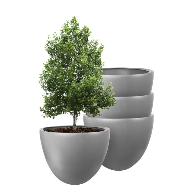 Atmos Homeware Macetas Decorativas para Interior y Exterior | 4 Maceta Grande de Plástico con Capacidad para 45 Litros | Modelo Bis color Plata 4 Piezas.