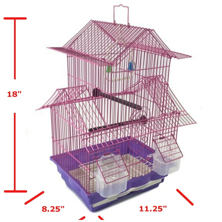 EDMBG 18-inch Pink Medium Wire Bird Cage for 1-2 Parakeets, Swing