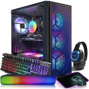 STGAubron Gaming Desktop PC, Intel Core i7 up to 3.8G, RX 580 8G, 16G, 1TB SSD, WiFi, BT 5.0, RGB BT Sound Bar & Gaming Mic, Win 10 Home