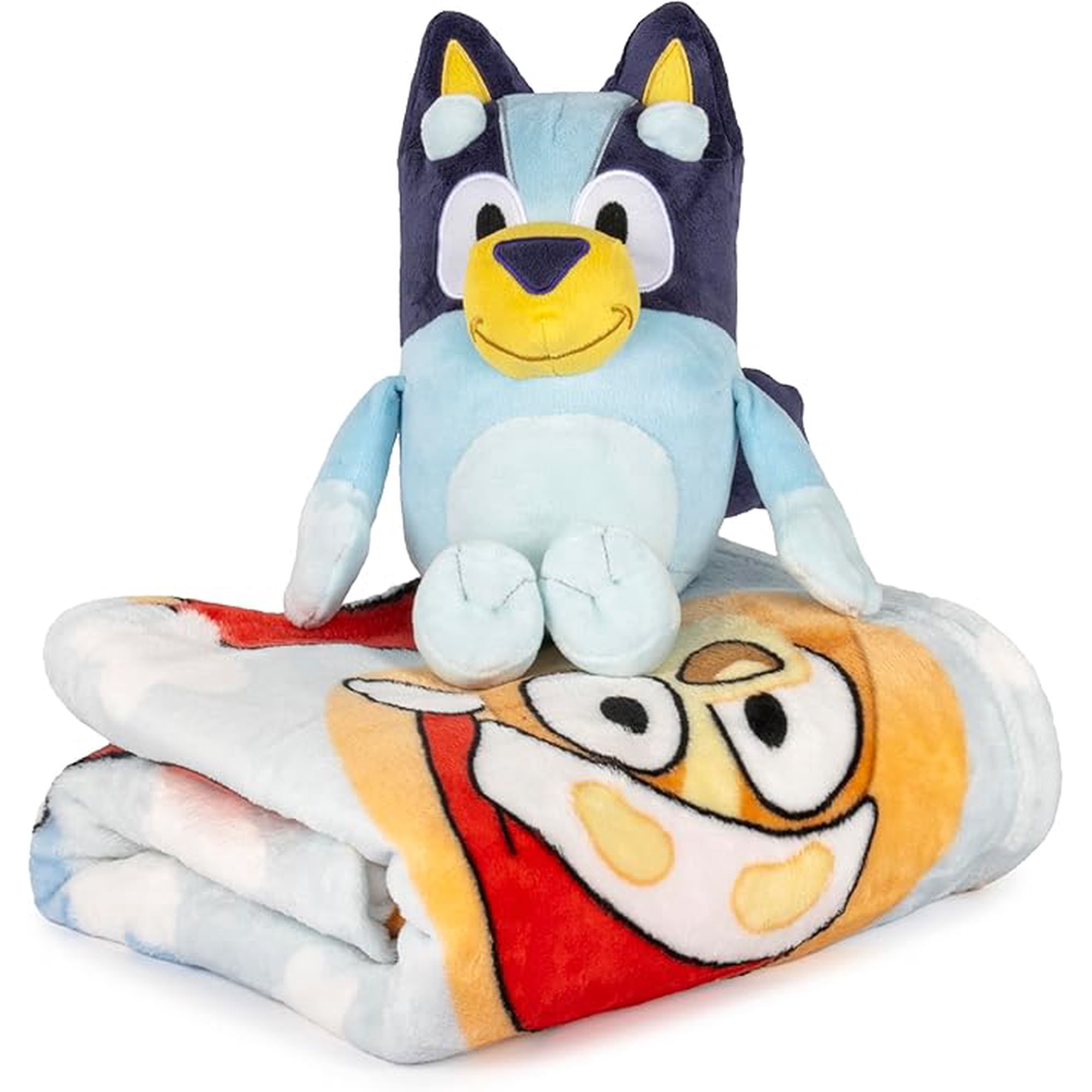 Bluey and Bingo Christmas Faces Holiday Throw Blanket & Mini Pillow Buddy Set