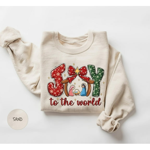 Christian Christmas Sweatshirt, Joy To The World, Religious Christmas Shirt, Cute Jesus Lover Gift, Womens Christmas Shirt