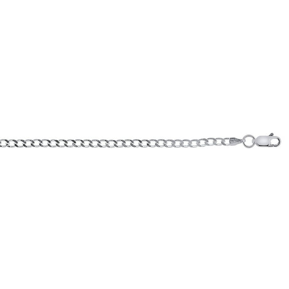 JewelStop Sterling Silver Italian Solid Curb Link Chain 3Mm Necklace 24"