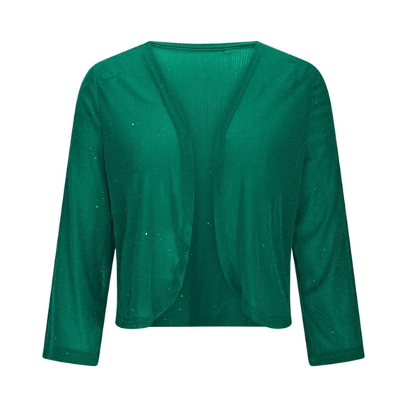 Women's Sequin Knit Cardigan, Metallic Sparkle Open Front Jacket, Lightweight Long Sleeve Cover Up, Shimmering Thin Cover Cardigan, Casual Evening Wear Top Blackish Green L