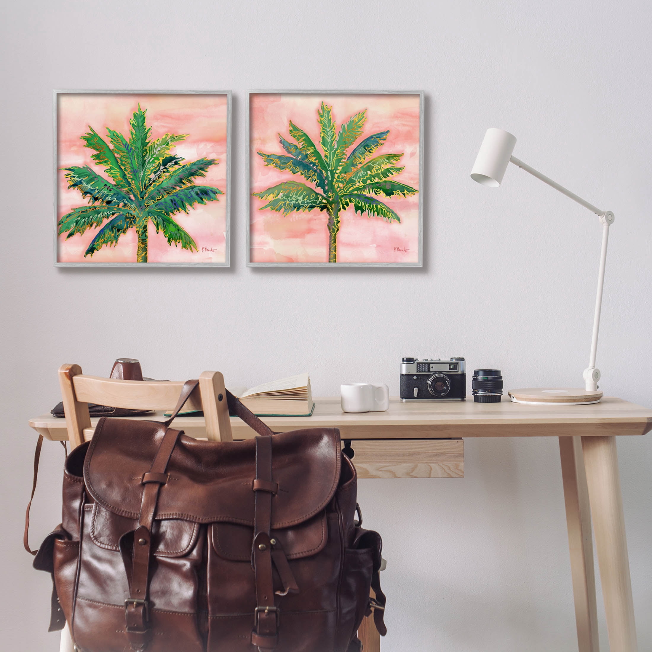 Tropical Palm Trees Glam Detail Botanical & Floral Graphic Art Gray Framed Art Print Wall Art, Set of 2