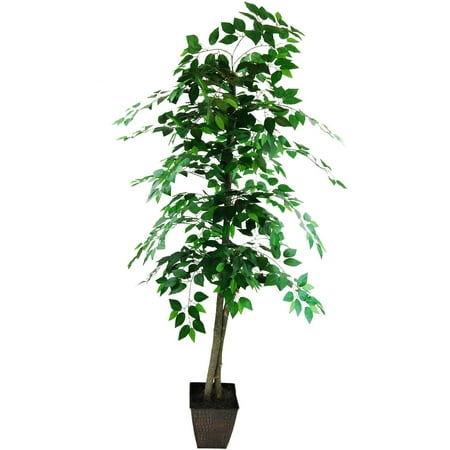 6' Artificial Ficus Tree in Embossed Metal Base (Square) &ndash; LCG Florals: Indoor Polyester Foliage, No Assembly Required