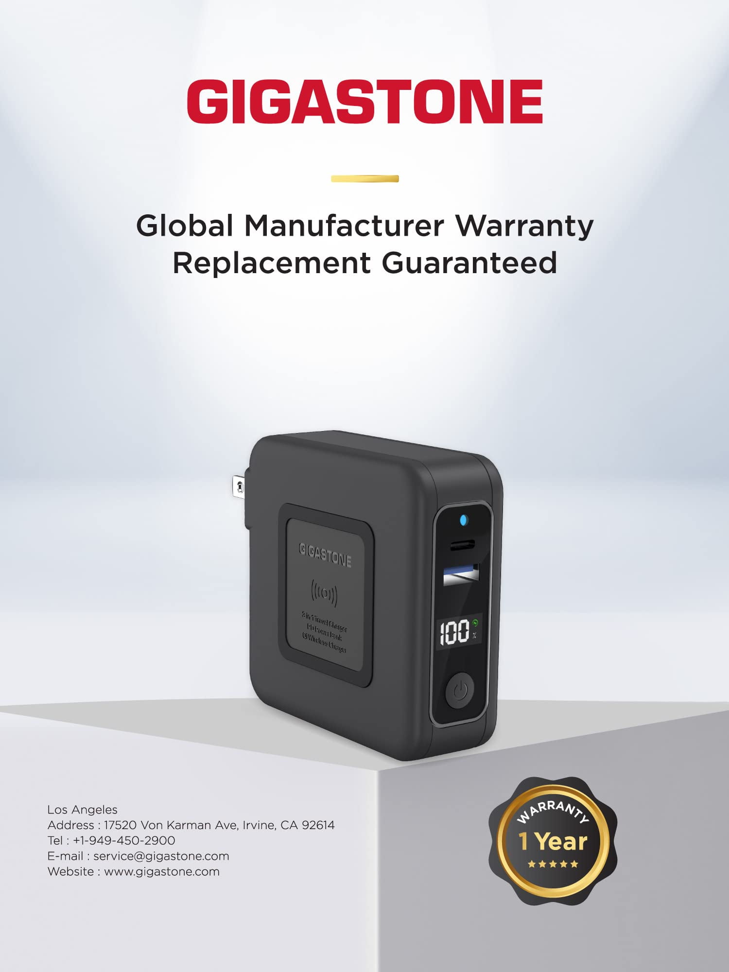 Gigastone 4-in-1 10000mAh Qi Wireless Portable Charger 20W Wireless Power Bank - Black 2 pack