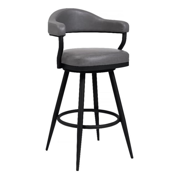 Armen Living Justin 30" Modern Metal Swivel Bar Stool in Black/Vintage Gray
