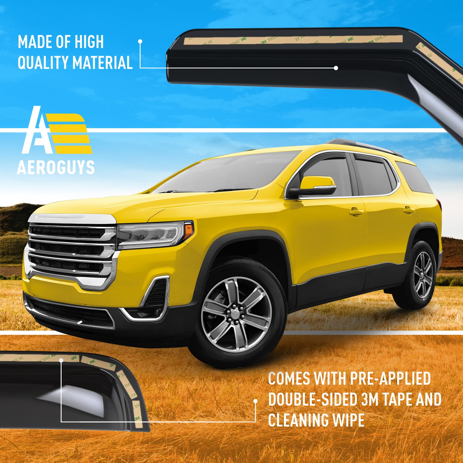 AEROGUYS Extra Durable Window Deflectors in-Channel Window Visors Rain Guards Fit for GMC Acadia 2017-2023, Sun Visors, Wind VentVisors, Exterior Car Accessories - 4 pcs. AG0475