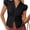black, variant on Women Puff Short Sleeve Button Down Shirt Collared Ruched Fitted Blouse
