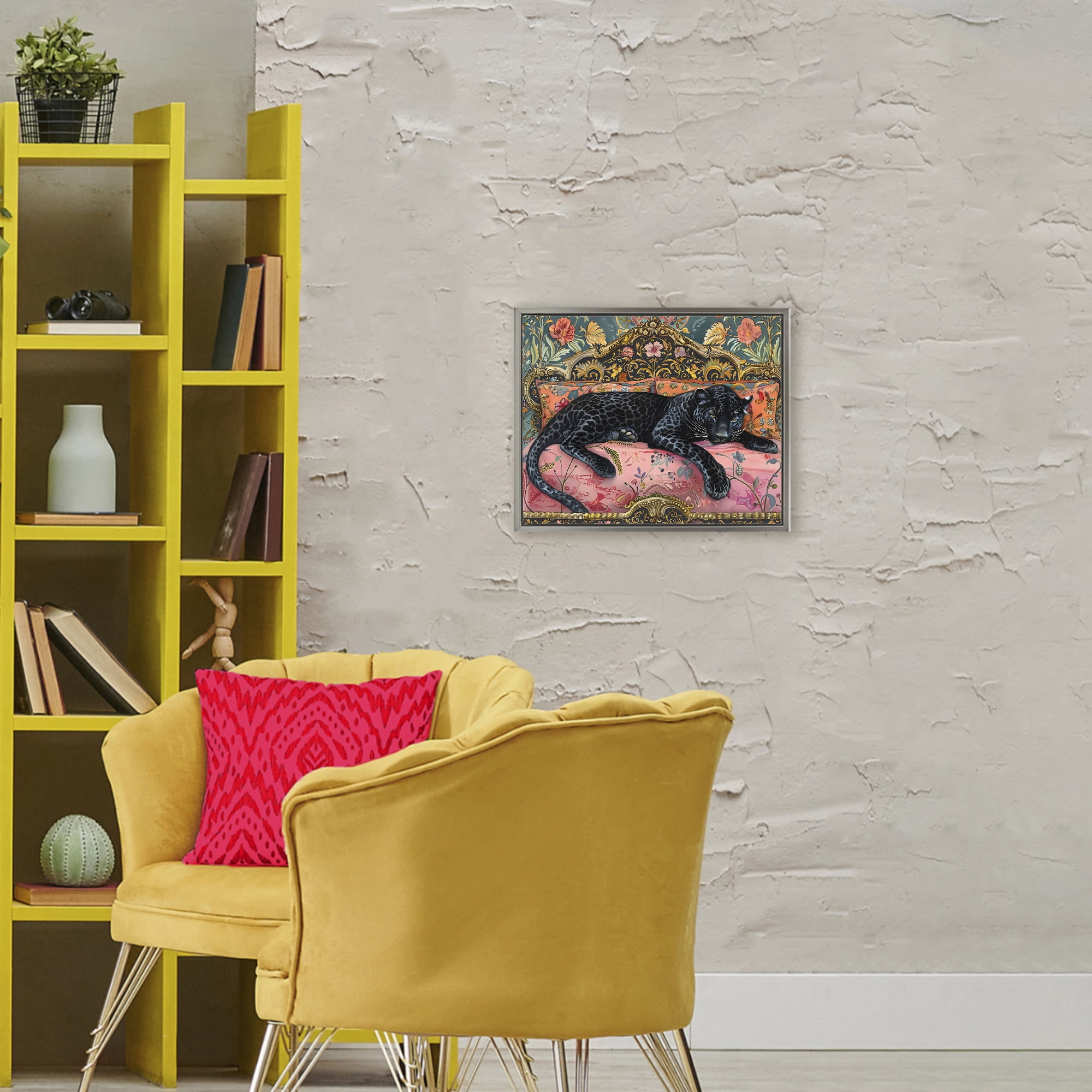 Stupell Industries Lazy Black Elegant Leopard Gray Framed Floater Canvas Wall Art, design by Creative Studio
