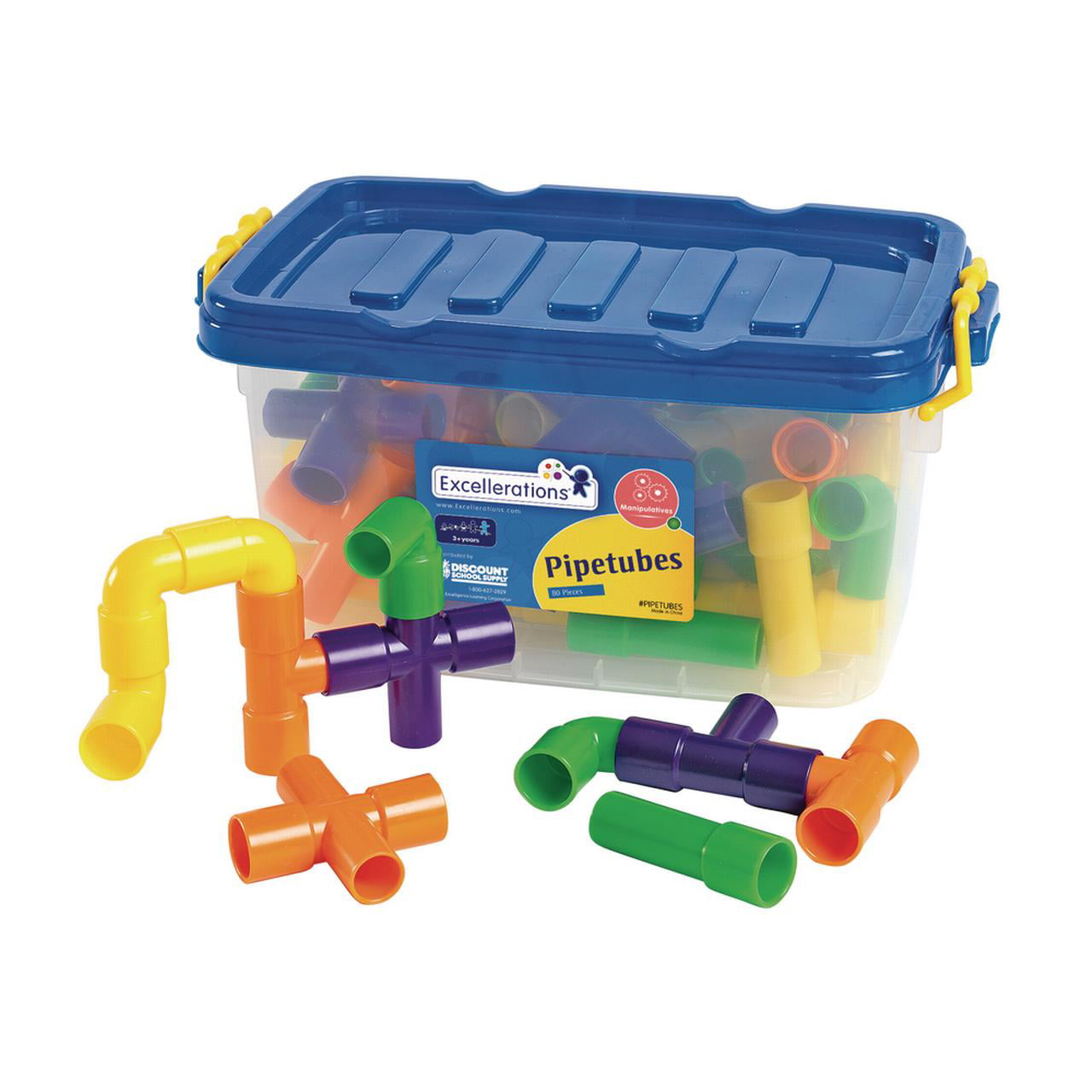 Interlocking Educational Sensory Learning Toys for Children with Storage Container ECR4Kids Totally Tubular Pipes & Spout STEAM Manipulatives Building Block Set 160-Piece Set 