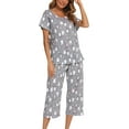 thumbnail image 3 of HAHDAXIA Womens Pajama Set Cotton Capri Pant Pyjama Short Sleeve Sleepwear Summer Pjs, 3 of 6