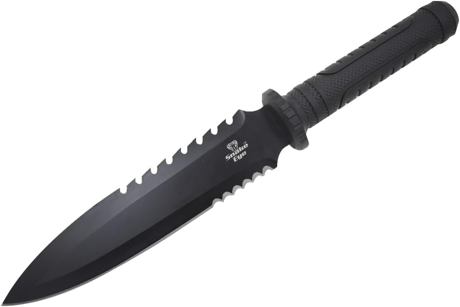 Snake Eye Tactical 15" Fixed Blade Hunting Knife - 9" Half Serrated Sawback Stainless Steel Blade w/ Nylon Sheath