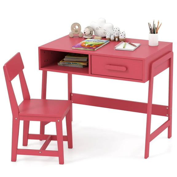 Infans Kids Desk and Chair Set with Storage Drawer and Hutch, Student Writing Desk Set