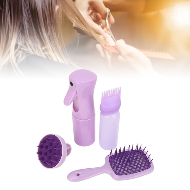Hair Brush Set, PP Plastic Purple 4 Pcs Root Comb Applicator and Spray Bottle for Salon Use