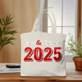 thumbnail image 3 of Cream Canvas Tote Bag with " Soft & Delicate 2025 " Text Bold Red & White Design Flower Graphic Perfect for Shopping Travel & Parties, 3 of 6