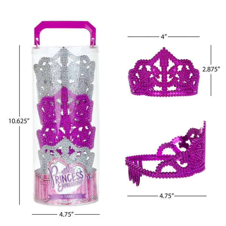 Way To Celebrate Princess Tiaras, Silver and Pink, 6 Pack