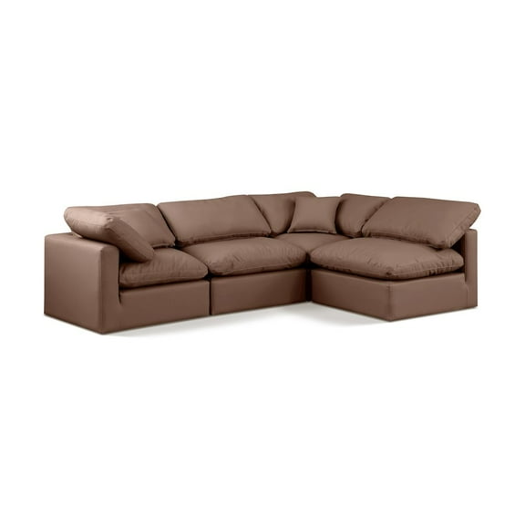 Meridian Furniture Indulge 129" Brown Vegan Leather L-Shaped Modular Sectional