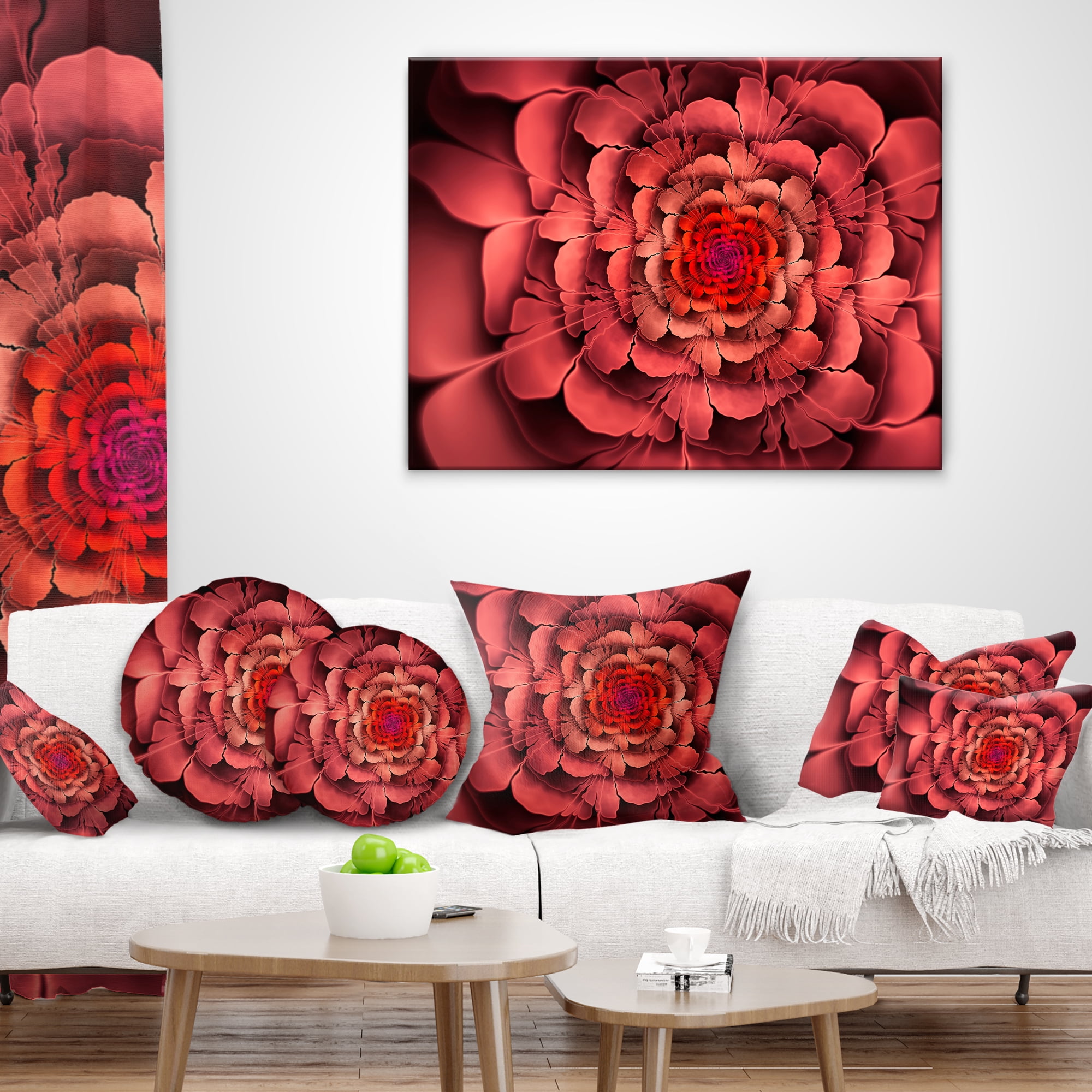 Designart Dense Fractal Pink Petals - Floral Throw Pillow - 16x16