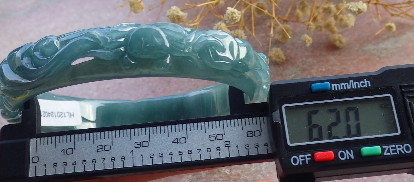 Icy Green Natural A JADE Jadeite Crab Coin Lotus Leaf Bangle Bracelet 62 mm 680598 TN