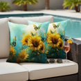 thumbnail image 4 of Spring Sunflower Outdoor Waterproof Pillow Covers, Butterfly Teal Ocean Abstract Retro Decorative Square Throw Pillowcase Sofa Cushion Sham for Patio/Couch/Chair, 18"x18" 2 Pack, 4 of 8