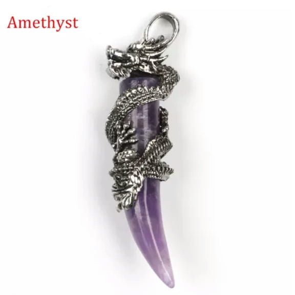 HOOUN Dragon Wolf Teeth Pendant Natural Crystal Chakra Gems Magic Reiki Healing Amulet-Amethyst-1PC (Random Pick)