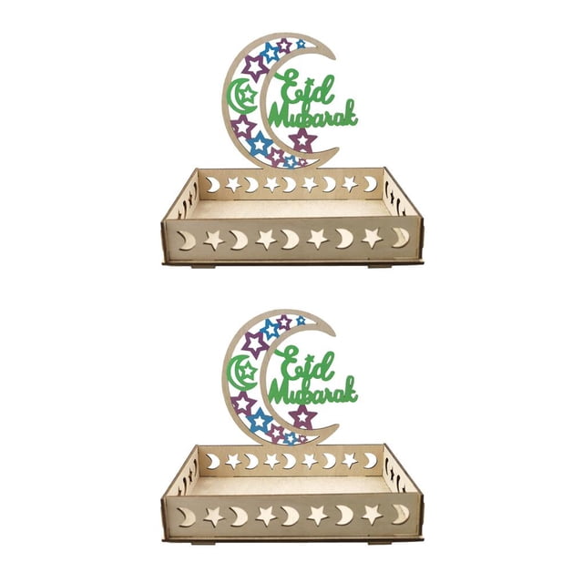 Bewildely Bandeja de madera Eid Mubarak Artesanía hecha a mano de galletas para la cena del desayuno Type1 NO1