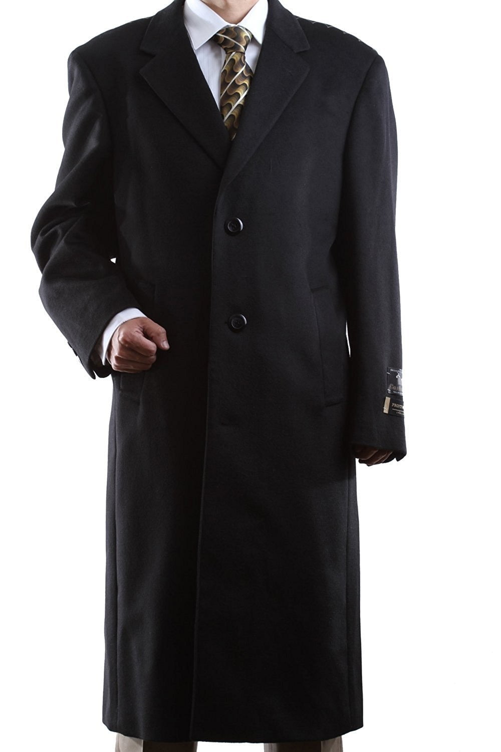 Prontomoda Men's Single Breasted Black Luxury Wool/Cashmere Full Length