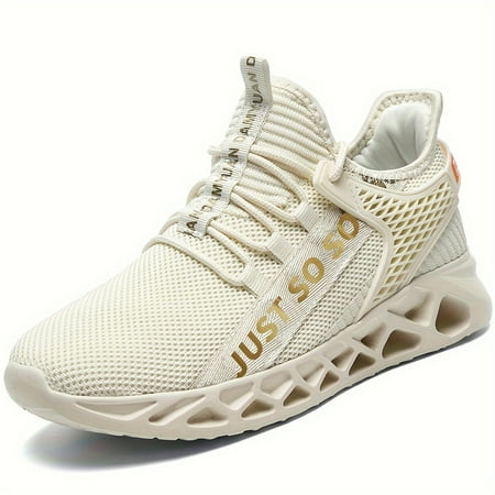 

Men s Solid Woven Knit Breathable Blade Type Sneakers Comfy Non Slip Lace Up Soft Sole Shoes For Men s Outdoor Activities