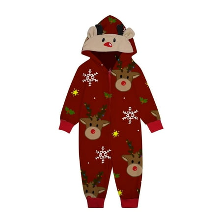 

Family Clothes Matching Family Christmas Siamese Pajamas Sets Deer Head Embroidery Hooded Romper PJs Zipper Jumpsuit Loungewear (Kid)