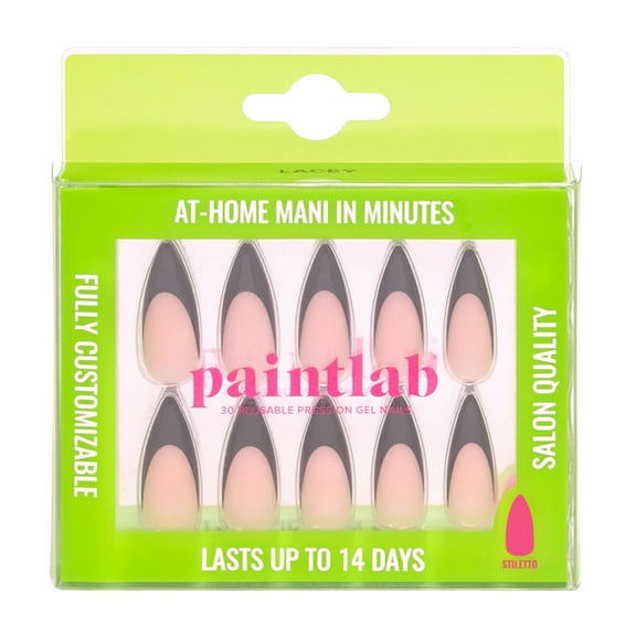 PaintLab Black Stiletto Reusable Press-on Nails, 30 Count