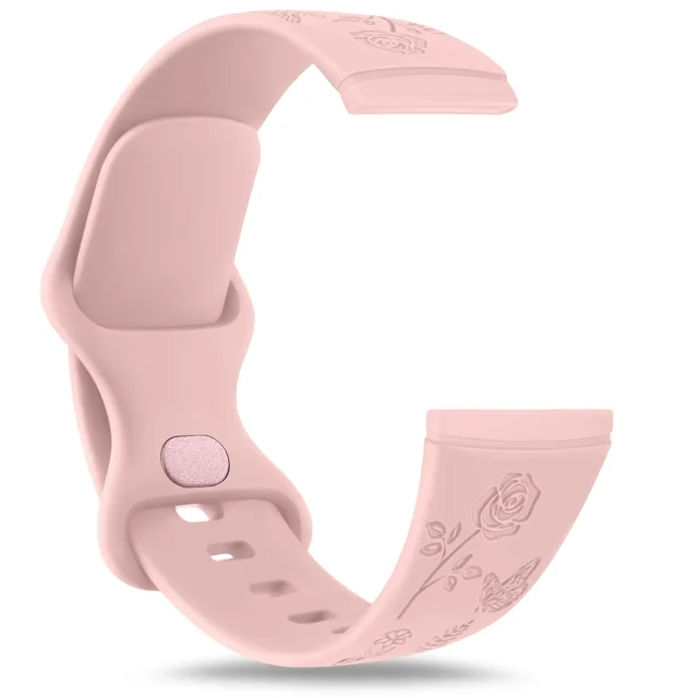 Flower Engraved Band for Fitbit Versa 3/Versa 4/Sense/Sense 2 Strap Soft TPU Sport Smartwatch Watchband Replacement for Versa Light Pink For Fitbit Sense