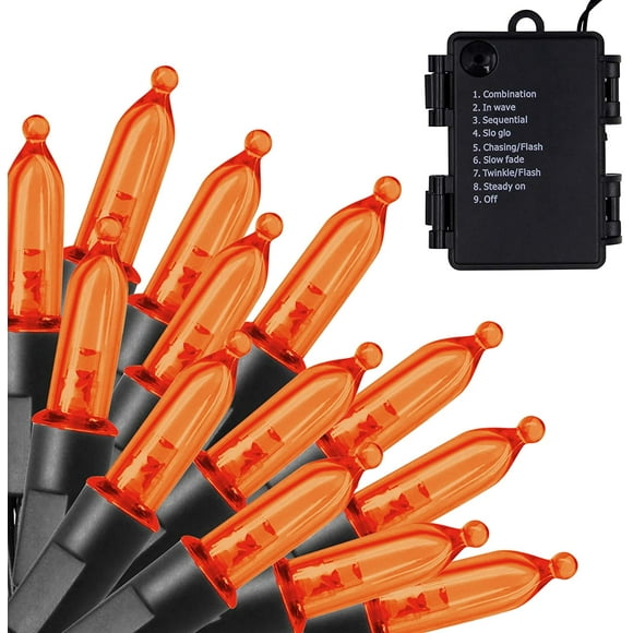 LED Battery Operated Christmas Lights Mini String Lights, Waterproof Tree Lights with 8 Lighting Modes,Indoor Outdoor Patio Garden Party Wedding Christmas (Orange, 50 count)