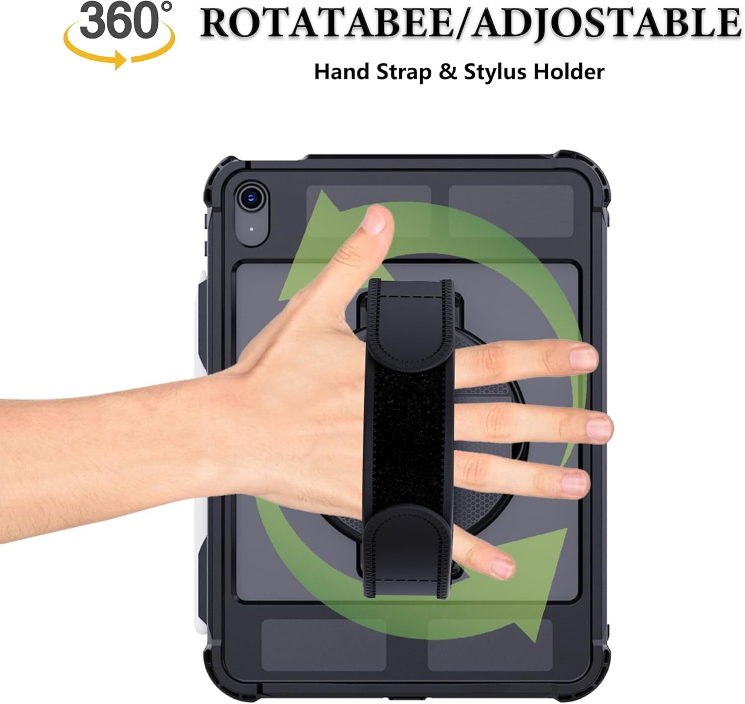 AICase Waterproof Case for iPad(A16) 11th Generation 11 inch 2025 Case with Screen Protector with Pencil Holder & Stand & Shoulder Strap & Handle Full-Body Rugged Cover Black