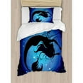 thumbnail image 3 of Ambesonne Mermaid Duvet Cover Set, Silhouette Of Aquatic Girl On Moon Sky Background Fictional Print, Decorative 3 Piece Bedding Set With 2 Pillow Shams, Queen Size, Purple Black, 3 of 3