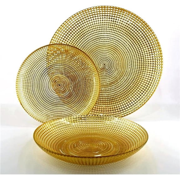 Red Pomegranate Collection R1225-1 Helios Gilded Glass Dinnerware Set, Gold - Set of 12